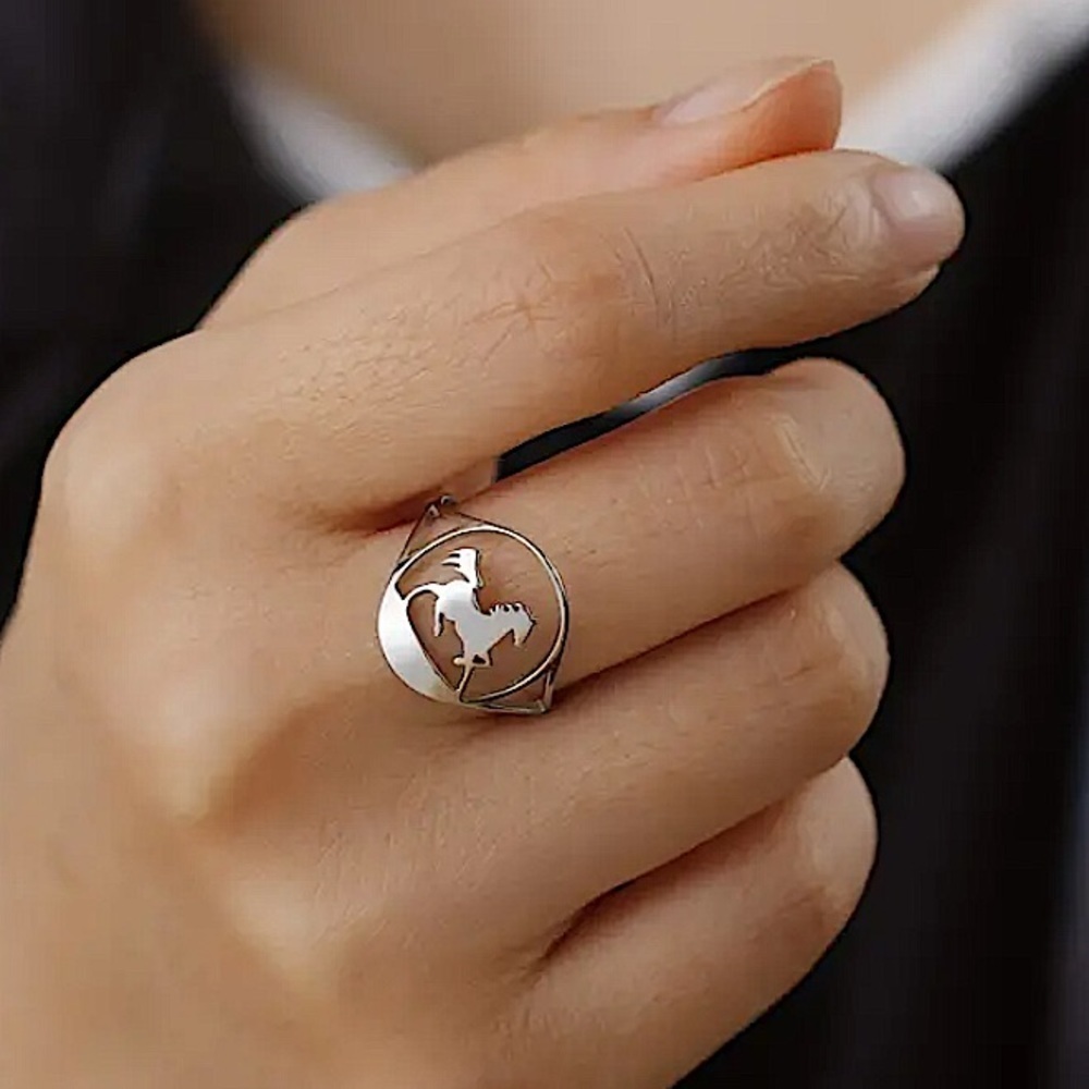 Silver Stainless Steel Horse Ring Cut Out Unisex